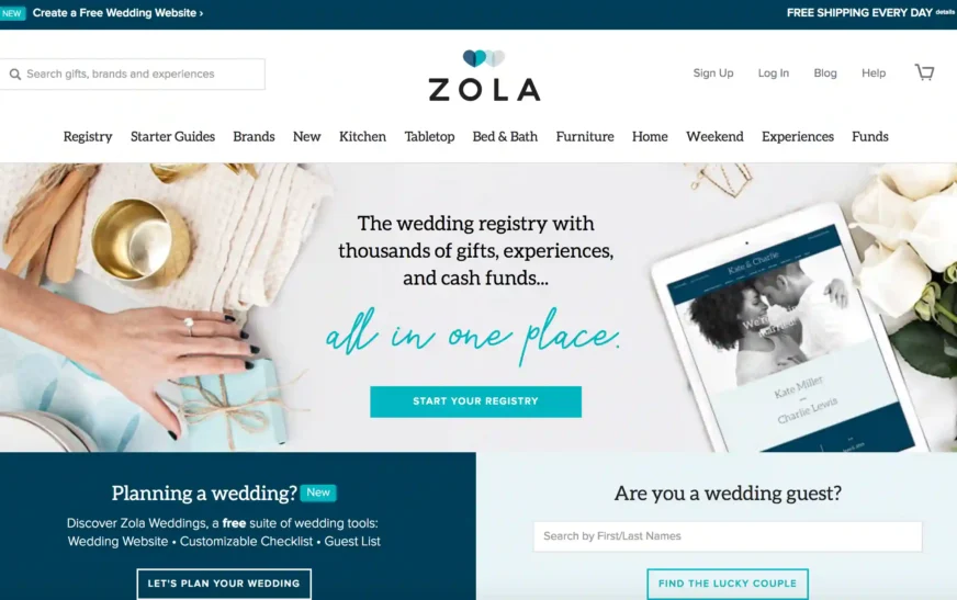 zola wedding website search
