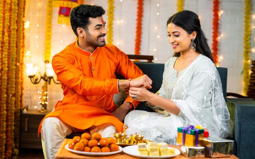 Happy,Young,Indian,Girl,Tying,Rakhi,To,Brother,Hand,During